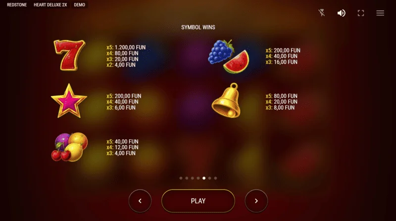 Heart Deluxe 2x - tableau des gains avec le Wild cœur extensible